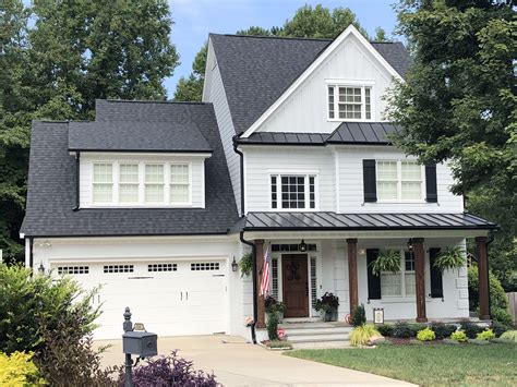 picture of brick houses with metal roofs|white house black metal roof.